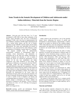 Some Trends in the Somatic Development of Children and Adolescents Under Iodine-Deﬁciency: Materials from the Saratov Region