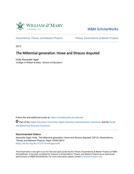 The Millennial Generation: Howe and Strauss Disputed