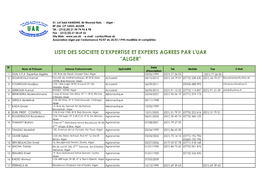 Liste Des Societe D'expertise Et Experts Agrees Par L'uar "Alger"