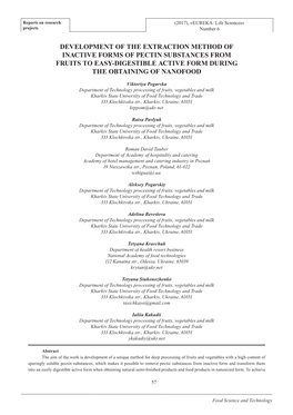 Development of the Extraction Method of Inactive Forms of Pectin Substances from Fruits to Easy-Digestible Active Form During the Obtaining of Nanofood