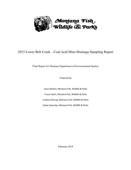 2015 Lower Belt Creek – Coal Acid Mine Drainage Sampling Report