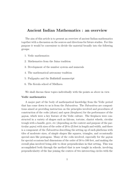 Ancient Indian Mathematics : an Overview