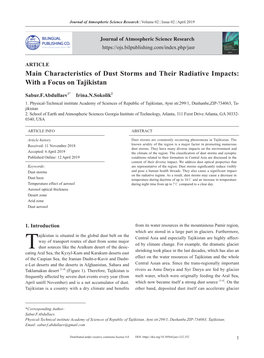 Characteristics of Dust Storms and Their Radiative Impacts: with a Focus on Tajikistan