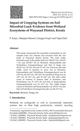 Impact of Cropping Systems on Soil Microbial Load: Evidence from Wetland Ecosystems of Wayanad District, Kerala