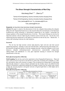 The Shear Strength Characteristics of Red Clay Kai Sheng Chen 1, A