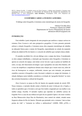 O Subúrbio Carioca Em Dom Casmurro: O Diálogo Entre Geografia E Literatura Como Metodologia De Ensino De Geografia
