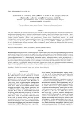 Evaluation of Dissolved Heavy Metals in Water of the Sungai Semenyih