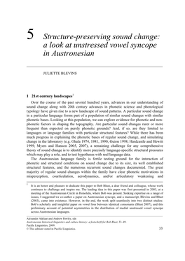 5 Structure-Preserving Sound Change: a Look at Unstressed Vowel Syncope in Austronesian