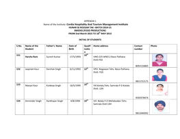 Cordia Hospitality and Tourism Management Institute HUNAR SE ROZGAR TAK –BATCH 2014-15 8WEEKS (FOOD PRODUCTION) from 2Nd March 2015 to 18Th MAY 2015