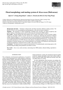 Floral Morphology and Mating System of <I>Alcea Rosea