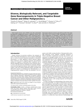 Diverse, Biologically Relevant, and Targetable Gene Rearrangements in Triple-Negative Breast Cancer and Other Malignancies Timothy M