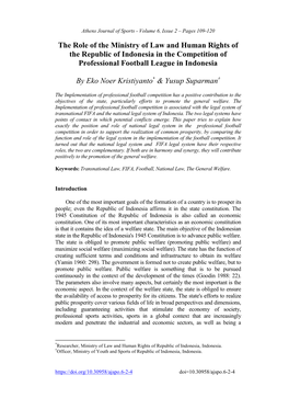 The Role of the Ministry of Law and Human Rights of the Republic of Indonesia in the Competition of Professional Football League in Indonesia