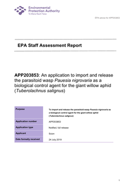 EPA Staff Assessment Report APP203853