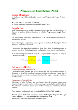 Programmable Logic Devices (Plds)