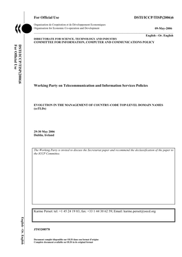 For Official Use DSTI/ICCP/TISP(2006)6 Working Party on Telecommunication and Information Services Policies DSTI/ICCP/TISP(2006)