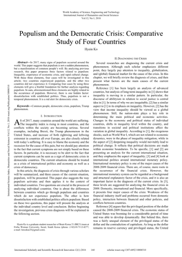 Populism and the Democratic Crisis: Comparative Study of Four Countries Hyein Ko