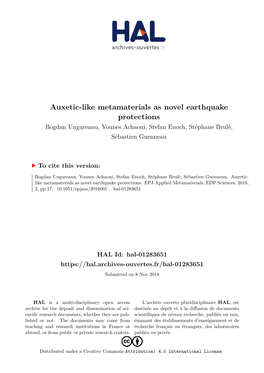 Auxetic-Like Metamaterials As Novel Earthquake Protections Bogdan Ungureanu, Younes Achaoui, Stefan Enoch, Stéphane Brulé, Sébastien Guenneau