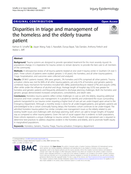 Disparities in Triage and Management of the Homeless and the Elderly Trauma Patient Kathryn B