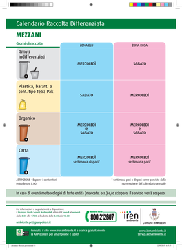 Calendario Raccolta Differenziata MEZZANI