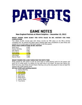 Patriots at Philadelphia Game Notes