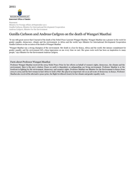 Gunilla Carlsson and Andreas Carlgren on the Death of Wangari Maathai