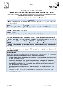 Application Form Will Form the Basis of the Project Schedule Should This Application Be Successful