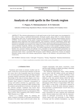 Analysis of Cold Spells in the Greek Region