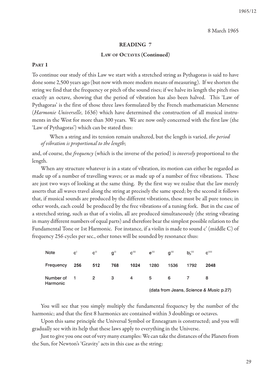 8 March 1965 READING 7 LAW of OCTAVES