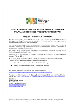 Draft Narrogin Adaptive Reuse Strategy – Narrogin Railway & Goods Shed “The Heart of the Town”