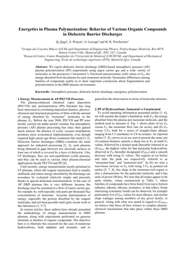 Energetics in Plasma Polymerization: Behavior of Various Organic Compounds in Dielectric Barrier Discharges