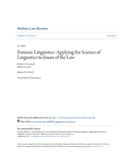 Applying the Science of Linguistics to Issues of the Law Robert A
