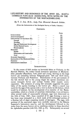 Life-History and Bionomics of the Spiny Eel, Mast a .. Cembelus P Ancalus