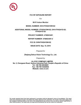 FCC RF EXPOSURE REPORT for Wi-Fi Indoor Monitor