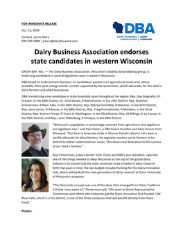 Dairy Business Association Endorses State Candidates in Western Wisconsin
