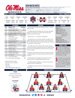 2019 MATCH NOTES Ole Miss Athletics Media Relations | 908 All-American Dr