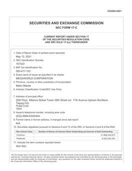 Securities and Exchange Commission Sec Form 17-C