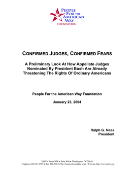 Notes for Report Re Confirmed Bush Judges