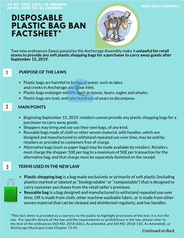 Disposable Plastic Bag Ban Factsheet*