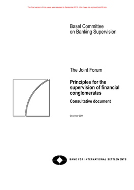 Principles for the Supervision of Financial Conglomerates Consultative Document