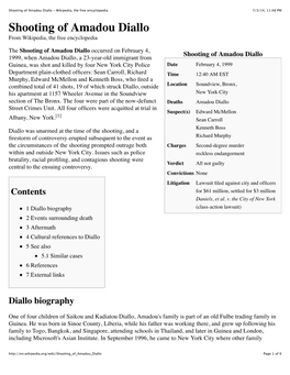 Shooting of Amadou Diallo - Wikipedia, the Free Encyclopedia 7/3/14, 11:48 PM Shooting of Amadou Diallo from Wikipedia, the Free Encyclopedia