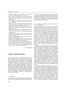 Cognitive Psychology: History Oﬀered a Mechanistic Account of Selective Attention, a Concept That Had Been Banished During Behaviorism