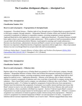 The Canadian Abridgment Edigests - Aboriginal Law