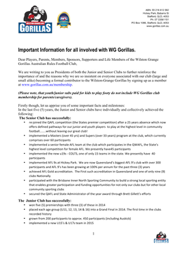 Important Information for All Involved with WG Gorillas