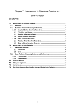 Chapter 7 Measurement of Sunshine Duration and Solar Radiation