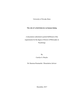 University of Nevada, Reno the Role of Verbal Behavior on Human Timing