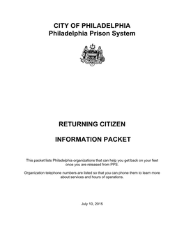 CITY of PHILADELPHIA Philadelphia Prison System RETURNING