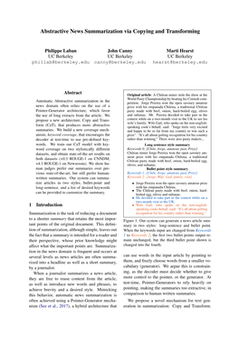 Abstractive News Summarization Via Copying and Transforming