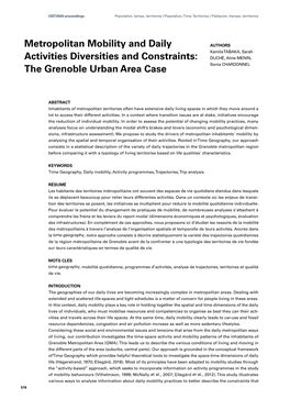 Metropolitan Mobility and Daily Activities Diversities and Constraints: the Grenoble Urban Area Case