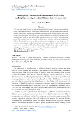 An Empirical Investigation from Pakistan Railways Customers