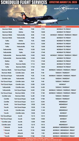 Scheduled Flight Services Effective August 24, 2020